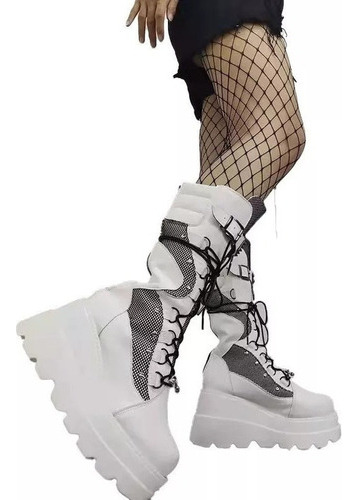 Punk Style Lady Gothic Thick Sole Mid Calf Boots