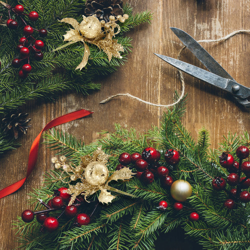 Ay 6pcs Guirnalda Navideña Con Esquejes De Flores Navideñas