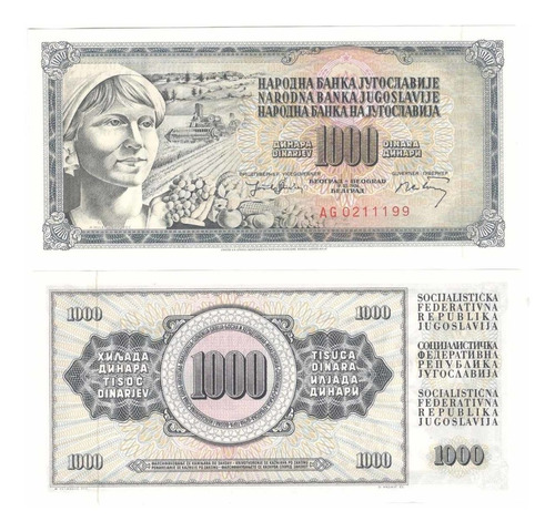 Billete Yugoslavia 1000 Dinara (1981)  Agricultura
