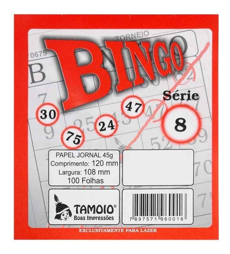 Cartela De Bingo Tamoio Jornal 100 Folhas - 360 Unidades