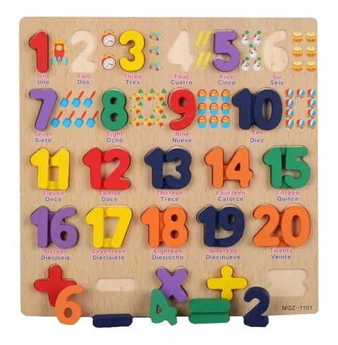 Tabla Numeros Encajable Madera Inglés/español Mcf-1101