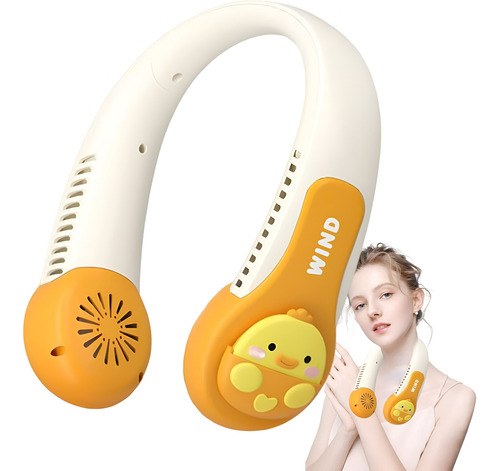 Ventilador Para Cuello Portátil Recargable 3 Velocidades Naranja