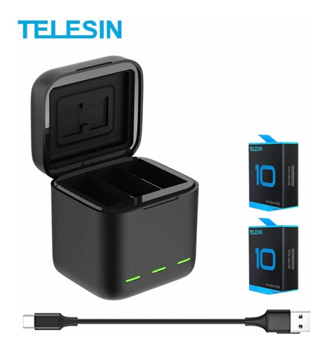 Imagem 3 de 5 de Carregador Com 2 Baterias Gopro Hero 10 Black - Telesin