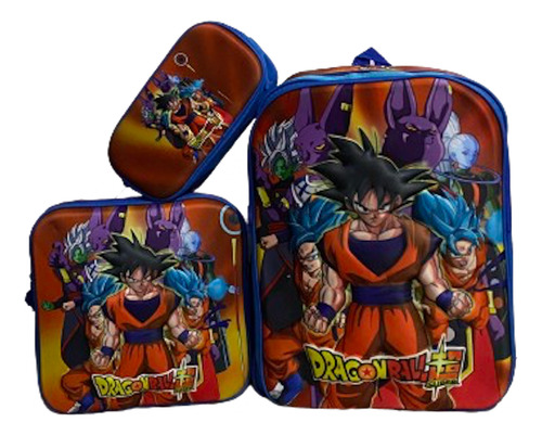 Kit Mochila Primaria Jumbo+lonchera+lapicera 3d Envío 3pzas Dragon Ball 3d Con Luz Lisa