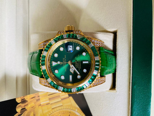 Reloj Rolex Verde + Full Set Adiamantado Men Verde Dorado Verde (Usado)
