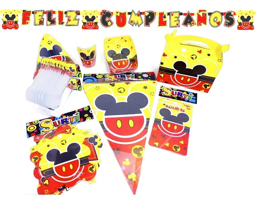 Kit Decoración Infantil Mickey Mouse Rojo 24 Invitados Polka