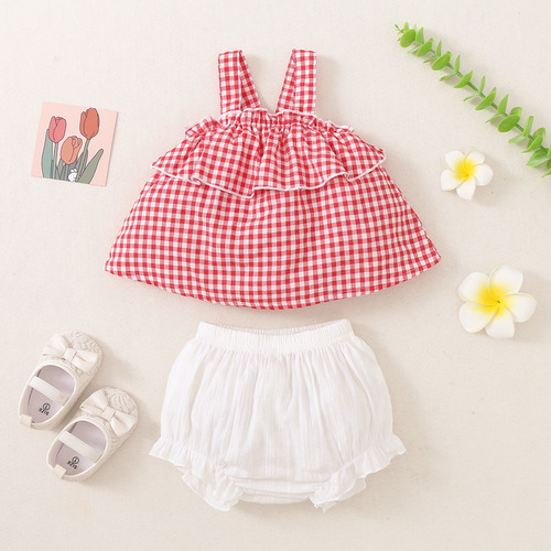 Conjunto De 2 Piezas Con Vestido Halter De Algodón Para Bebé Rojo 0-3 M