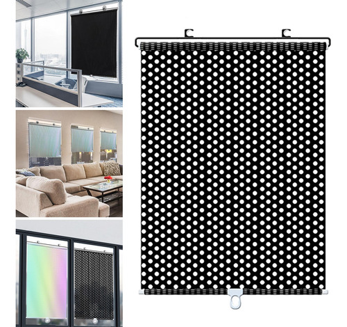 Persianas Enrollables Con Ventosa, 45x125cm Puntos Negros