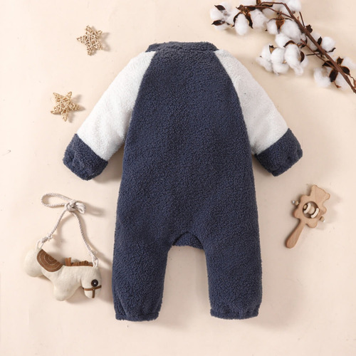 Mameluco De Invierno Cómodo De Algodón Grueso Bebé 0-12 M Azul Oscuro 3-6 M Lisa