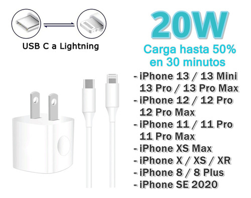 Cargador 20w Para iPhone 6 7 8 X Xr Xs 11 12 13 14 Se iPad