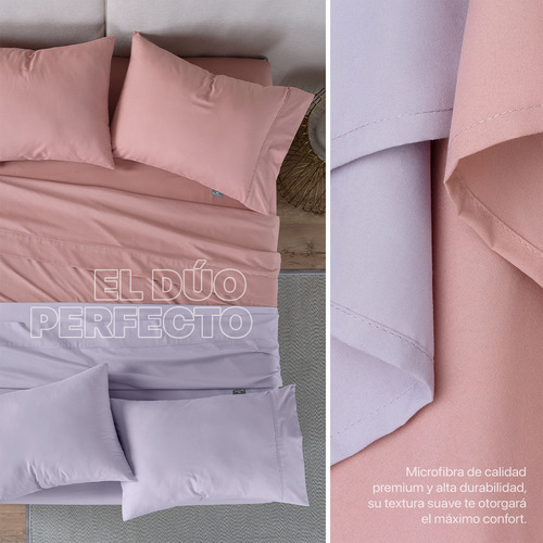 Paquete 2 Juegos De Sábanas Queen Size Real Textil, Microfibra Hipoalergénica Y Fresca, Rosa y Violeta