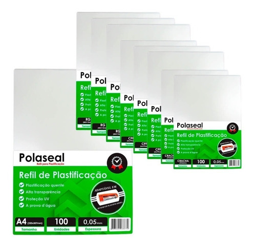 Imagem 1 de 4 de Kit 900un Polaseal (crachá - Cpf - Rg - A4) 0,05 125mic
