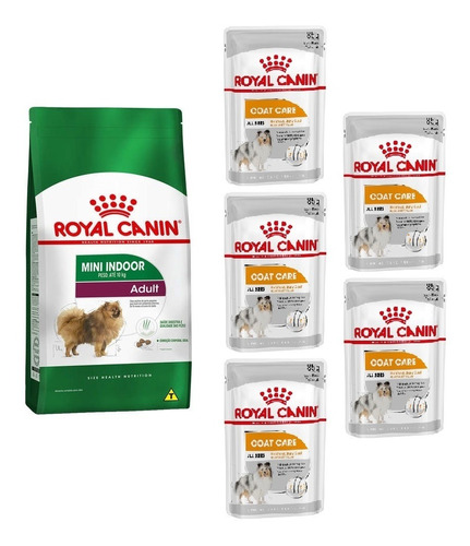 Kit Mini Indoor Adult 2,5kg E 5 Sachês Coat Care Royal Canin