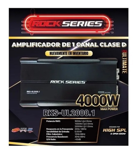 Imagen 3 de 4 de Amplificador Monoblock Rock Series Rks-ul2000.1 2000 Rms Spl