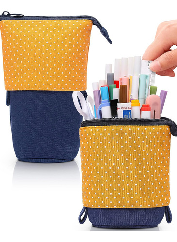 Cartuchera / Estuche De Pie Pop Up Espaciosa - Naranja/azul