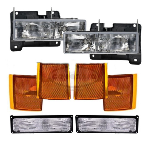 Kit 2 Faros Y 6 Cuartos Depo Chevrolet Silverado 1994-1998