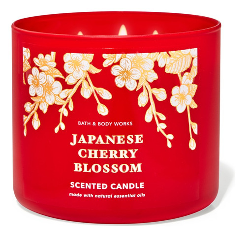  Bath And Body Works - Vela Grande 3 Mechas Color Rojo Fragancia Japanese Cherry Blossom