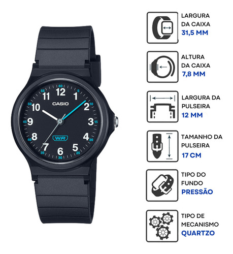 Relógio Casio Timeless Collection Padrão Lq-24b-1bdf Correia Preto Bisel Preto Fundo Preto