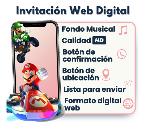 Invitación Digital Web Interactiva Animada Mario Kart