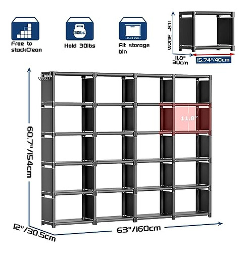 Estante Cubo Metálico Almacenaje 20 Cubículos, Alto Negro, O