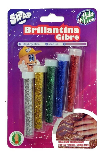 Blister X 5 Tubos De Brillantina Gibre Sifap Metal 3,5 Gr