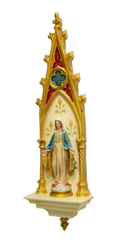 Imagem 2 de 5 de Oratório Gótico Nossa Senhora Das Graças Policromado - 46cm