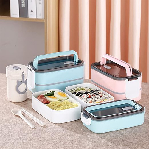 Topper Contenedor De Alimentos Cubiertos Lonchera 2 Niveles