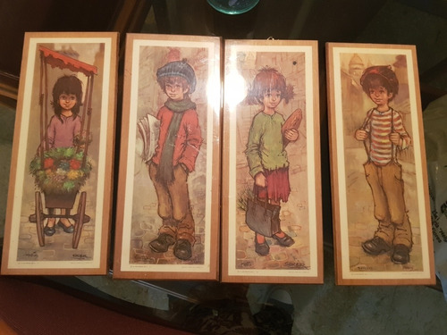 4 Cuadros Niños Israel 1965 -33,5x13,5cm