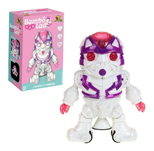 Robô Dançarina Com Luzes E Som Brinquedo Super Divertido Cor Branco e Rosa Personagem robô de brinquedo