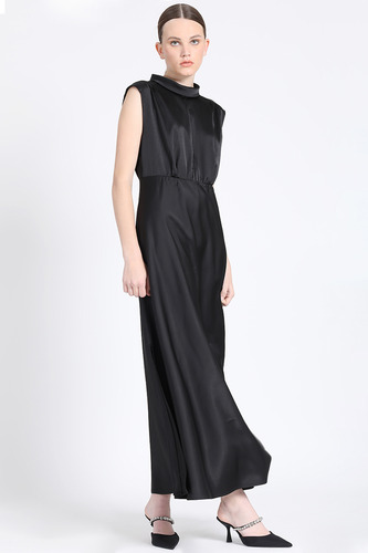 Vestido Maxi, Satin Negro Liola