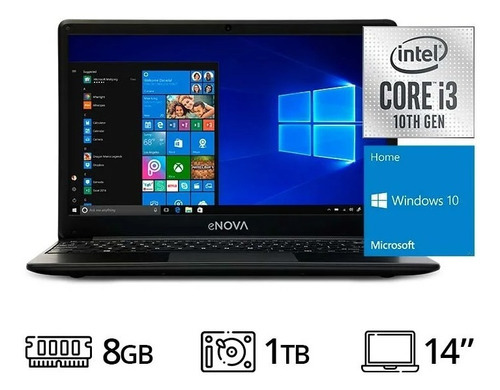 Imagen 8 de 8 de Notebook Enova C141EK3-I3ST-H1T negra 14", Intel Core i3 1005G1 8GB de RAM 1TB HDD, Intel UHD Graphics G1 1920x1080px Windows 10 Home