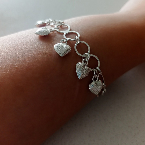 Imagen 4 de 4 de Pulsera Plata Italiana 925 Modelo Corazones
