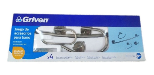 Elegante Set De 4 Accesorios Baño Plateados Serie Griven