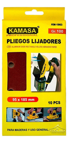 Set 10 Lijas Rectangular Con Velcro Madera Metal 95x185mm