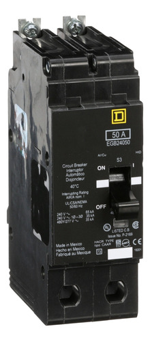 Egb24050 Mini Circuit Breaker, E-frame, 50a, 2 Pole, 480y/2