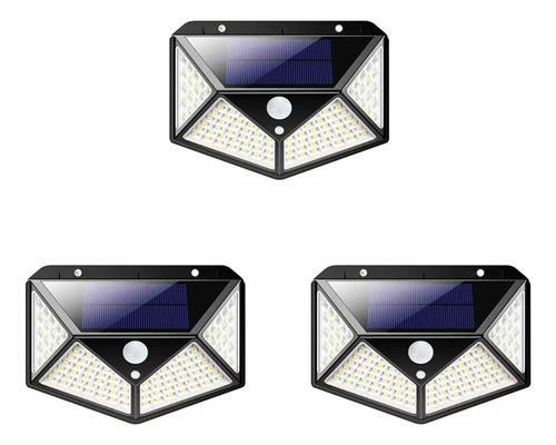 Kit 3 Luminária Luz Solar Com Sensor De Presença E 100 Leds Cor Preto
