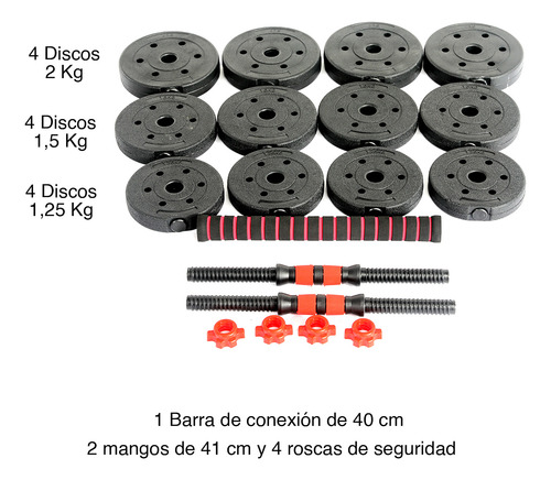 Set De Mancuernas Y Barra 20 Kg 2 En 1