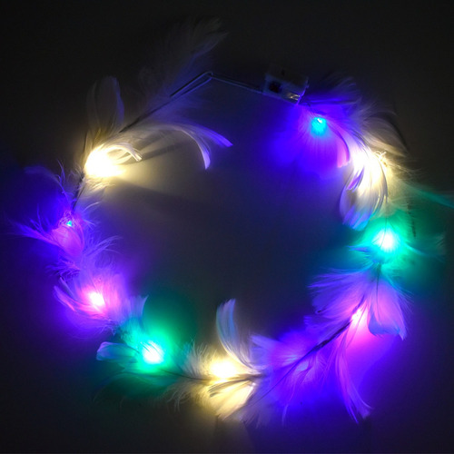 Vincha Tiara Corona Plumas Led X10 Hippie Cotillon Luminoso Luz Multicolor