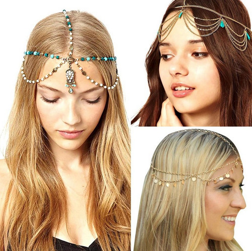 Imagen 2 de 9 de Diadema Cintillo Tiara Moda Griegas Hojas Doradas Turquesa