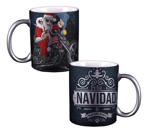 Taza Plateada Santa Claus Feliz Navidad, Gris, Año Nuevo