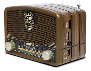 Radio Portátil Bluetooth Vintage Retro Recargable Usb Aux Color Marrón