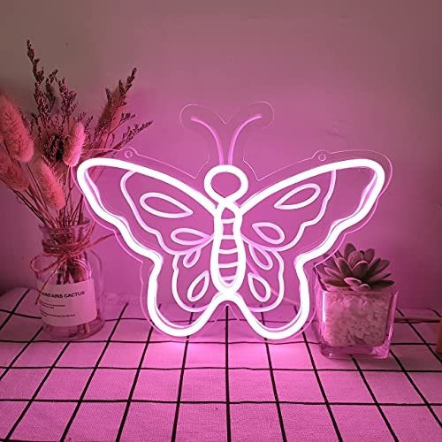 Letrero De Neón Led Con Diseño De Mariposa Rosa Para ...