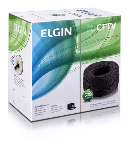 Imagem 1 de 1 de Cabo De Rede Elgin Internet Utp Cat5 Cftv 305 M Preto