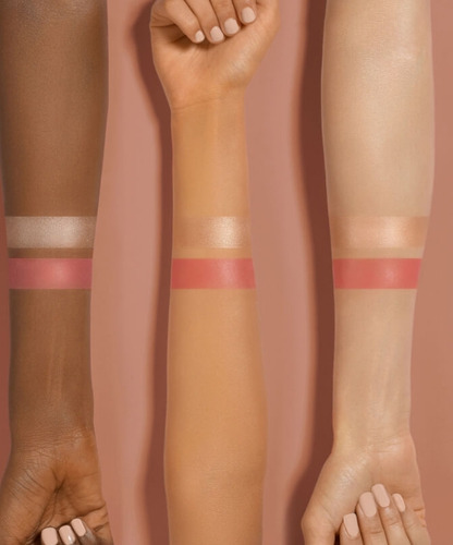 Rubor E Iluminador En Crema Tono Del Maquillaje Crema Blush Rosa Luminoso Rosado Cálido. Iluminador Super Glow Champán Claro Radiante Medio