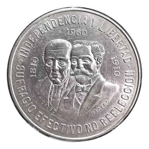 Moneda De Plata Hidalgo Madero 10 Pesos 1960 Dos Caritas