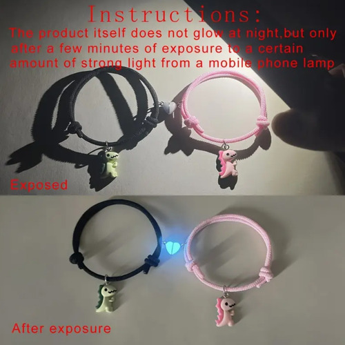 Pulsera En Pareja Dinosaurios Con Corazón De Imán Brillante Blanco 16 Cm 16 Cm