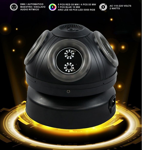 Laser Giratorio Rgb Con Aros Led Rgb Dmx Dj Fiesta