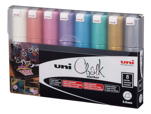 Uni-chalk 29429 Marcador De Tiza Pwe-8k Metalizados X8