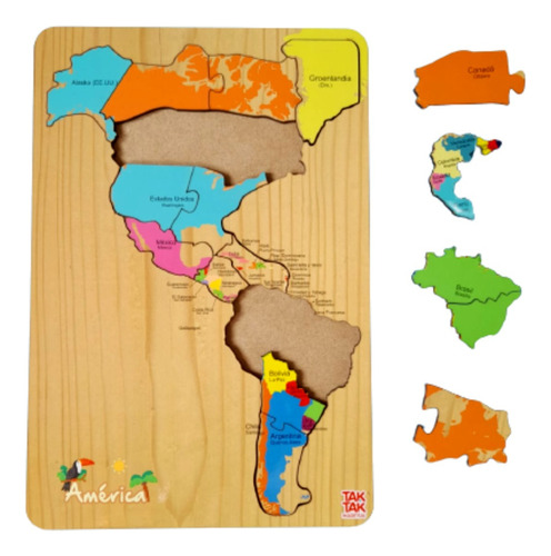 Mapa Madera América Completo Rompecabezas Encastre Didactico