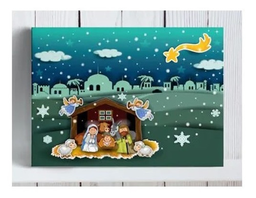 Imagem 1 de 3 de Quadro Decorativo Natalino Presepio Natal Infantil